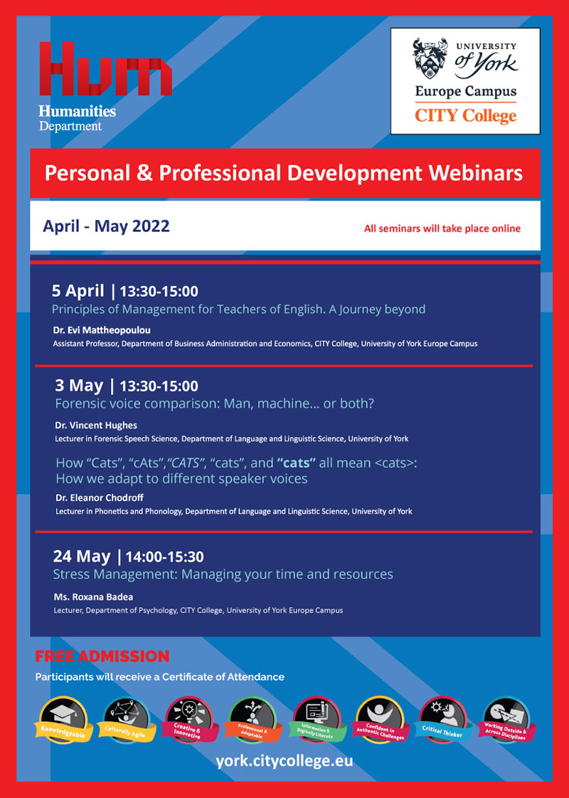 Personal and Professional Development Seminars 2022 by CITY College's English Studies Department