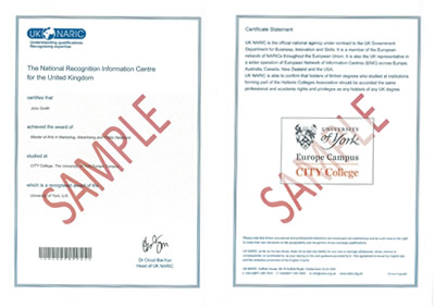 UK NARIC certificate